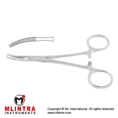 Mikulicz-Baby Peritoneum Forcep Curved - 1 x 2 Teeth Stainless Steel, 14.5 cm - 5 3/4"
